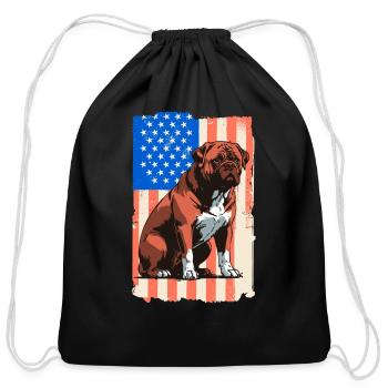 Bordeaux Mastiff Dog with USA Flag - Cotton Drawstring Bag - black - Front