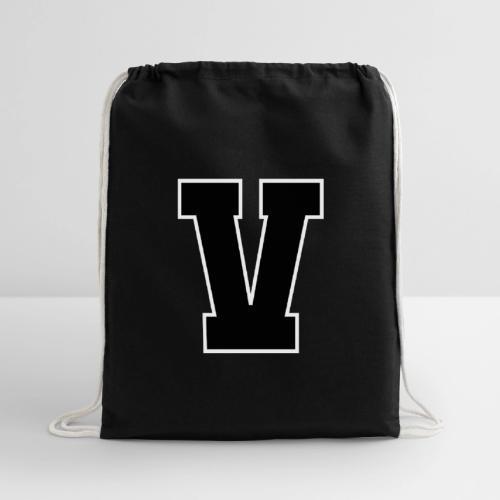 Varsity Letter V Athletic Alphabet Graphic - Cotton Drawstring Bag