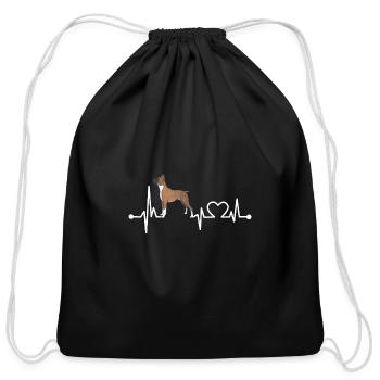 Boxer Heartbeat Funny Love Dog Pet Cool Kidwomenme - Cotton Drawstring Bag - black - Front