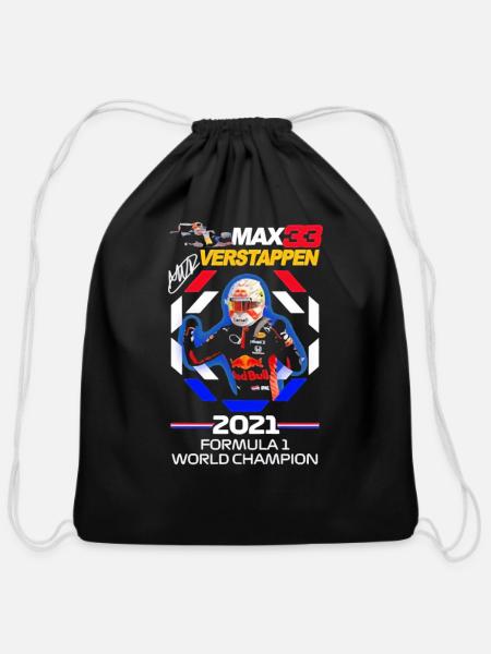 Max Verstappen World Champion 2021 - Cotton Drawstring Bag - black