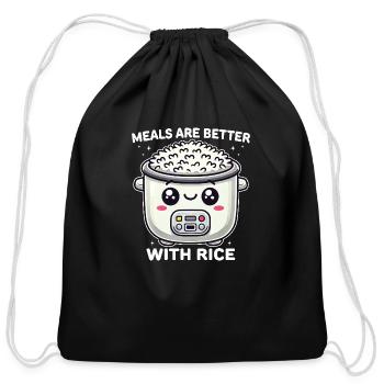 Funny Meals Are Better with Rice Cute Rice Pot - Cotton Drawstring Bag - black - Front