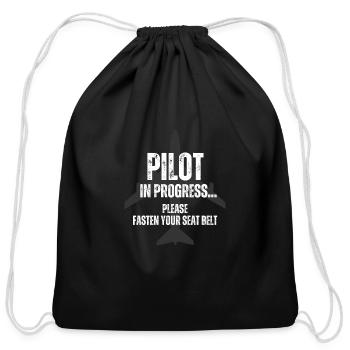 pilot in progress future pilot airplane aircraft - Cotton Drawstring Bag - black - Front