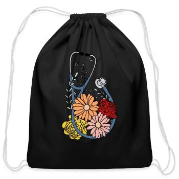 Flower Stethoscope - Cotton Drawstring Bag - black - Front