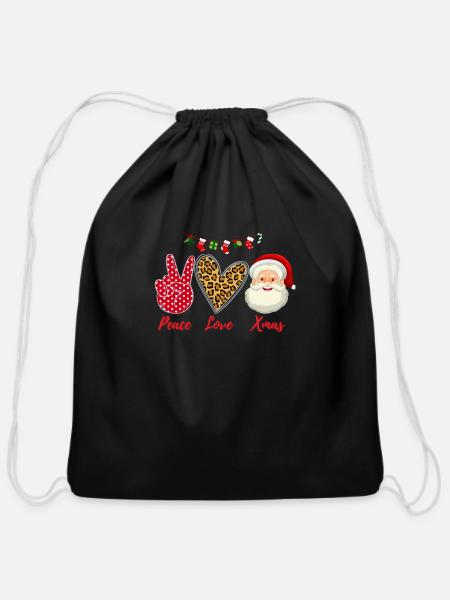 Peace Love and Xmas - Cotton Drawstring Bag - black