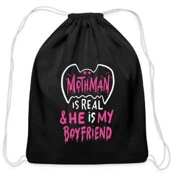 Mothman Is Real He Is My Boyfriend - Cotton Drawstring Bag - black - Front