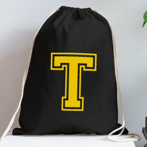 Letter T – Capital Athletic Alphabet Monogram - Cotton Drawstring Bag