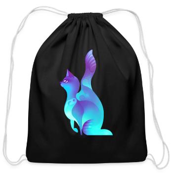 cat stylized abstract blue - Cotton Drawstring Bag - black - Front