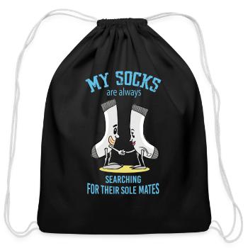 Funny Lost Socks Laundry Pun - Cotton Drawstring Bag - black - Front