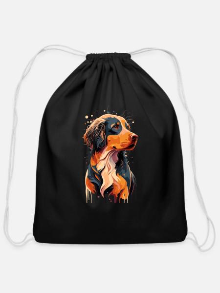 featuring a bernedoodle - Cotton Drawstring Bag - black