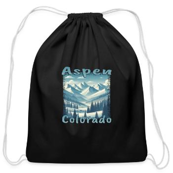 Aspen Winter Ski Snowboard Vacation Grunge - Cotton Drawstring Bag - black - Front
