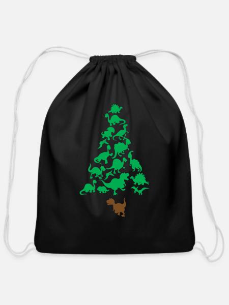 Christmas Dinosaur Tree Rex Pajamas Men Boys Xmas - Cotton Drawstring Bag - black