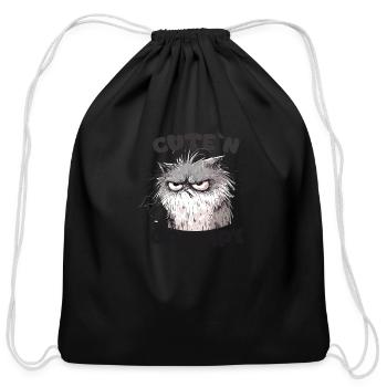 Cute´n Grumpy Funny Cat | Sarcastic Meme - Cotton Drawstring Bag - black - Front