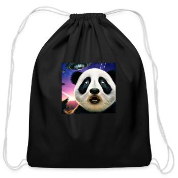 Panda selfie with UFO surprise - Cotton Drawstring Bag - black - Front