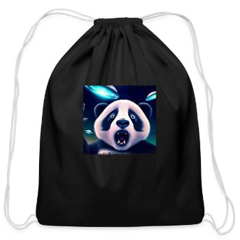Panda selfie with UFO surprise - Cotton Drawstring Bag - black - Front