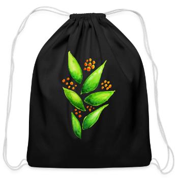 Abstract Watercolor Green Plant With Berrie - Cotton Drawstring Bag - black - Front