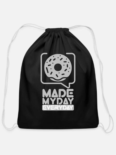 Made My Day Everyday : Donut - Cotton Drawstring Bag - black