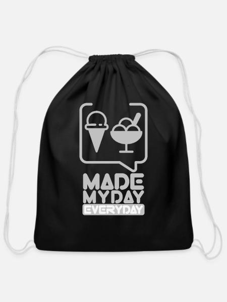 Made My Day Everyday : Ice Cream - Cotton Drawstring Bag - black