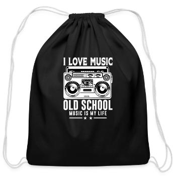 I Love Music, Old School Music Is My Life - Cotton Drawstring Bag - black - Front