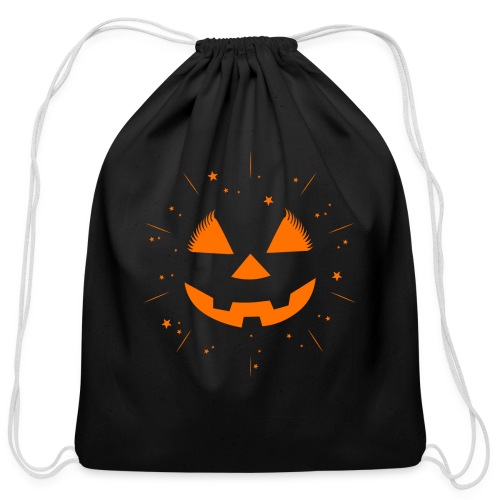 SKM Pumpkin Face & Stars, Orange - Cotton Drawstring Bag