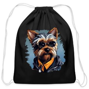 Urban Tinker: Streetwise Yorkshire Terrier Vibes - Cotton Drawstring Bag - black - Front
