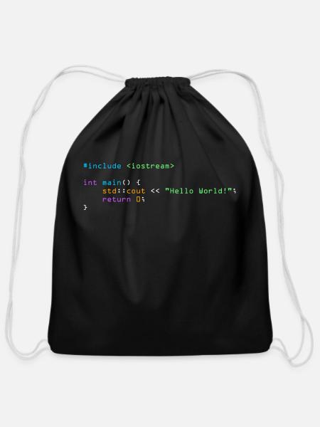 HelloWorld C++ - Cotton Drawstring Bag - black