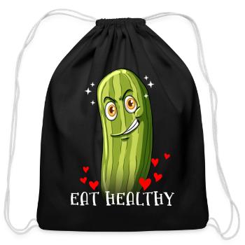 Eat Healthy Valentine funny love Pickle - Cotton Drawstring Bag - black - Front