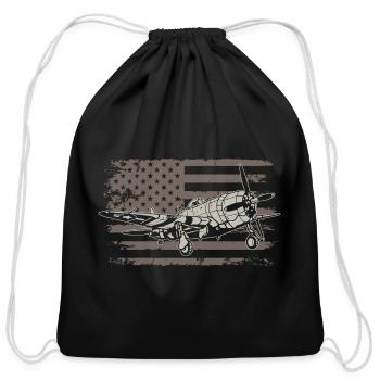 P-47 Thunderbolt Fighter Plane - Cotton Drawstring Bag - black - Front