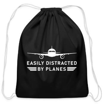 Easily Distracted By Airplanes Airplane Pilot - Cotton Drawstring Bag - black - Front