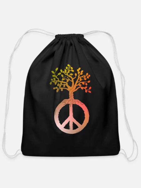Peacesign Peacewodden peace - Cotton Drawstring Bag - black