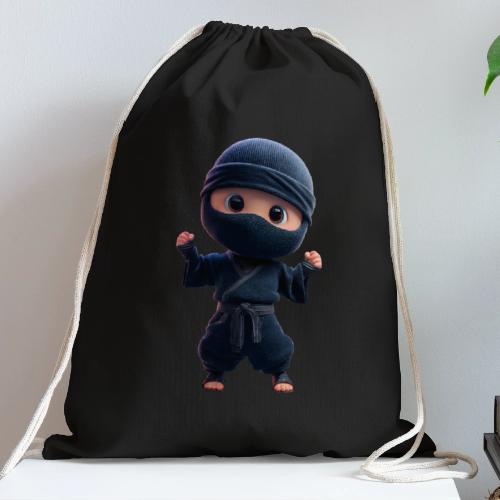 Cute Cartoon Ninja Toddler in Fight Pose - Cotton Drawstring Bag