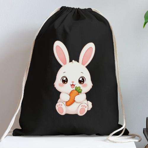 Cute Bunny Rabbit Holding Carrot – Kawaii Easter - Cotton Drawstring Bag