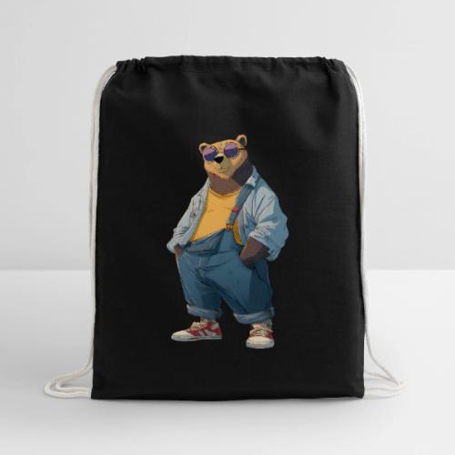 Fashion Streetwear Bear Cartoon Art - Cotton Drawstring Bag