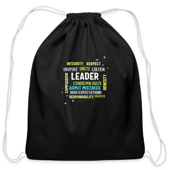 Leadership Shirt, Leader Integrity Unite - Cotton Drawstring Bag - black - Front