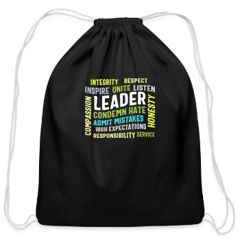 Leadership Shirt, Leader Integrity Unite - Cotton Drawstring Bag - black - Front