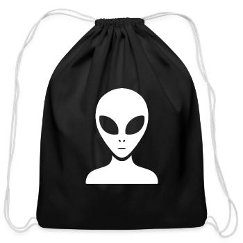 Minimalist alien portrait silhouette face - Cotton Drawstring Bag - black - Front
