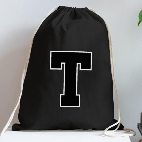 Varsity Letter T Athletic Font Design - Cotton Drawstring Bag