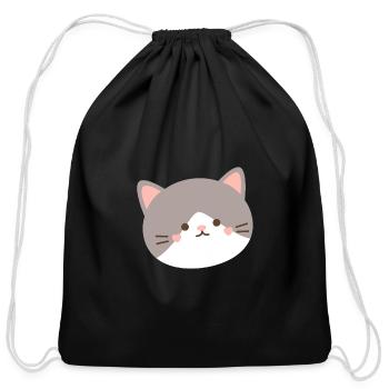 Cute Cat Face Illustration - Cotton Drawstring Bag - black - Front