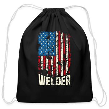 Welder American Flag - Cotton Drawstring Bag - black - Front