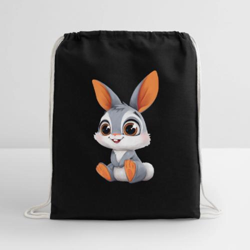 Multicolor Baby Rabbit Cartoon Sitting - Cotton Drawstring Bag