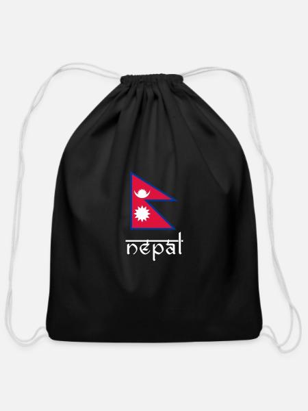 nepal flag, nepalese nepal - Cotton Drawstring Bag - black