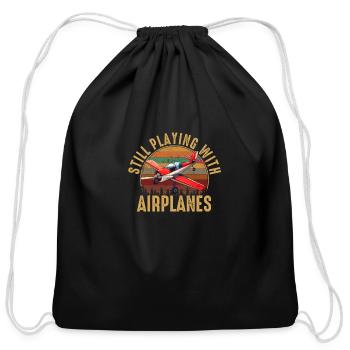 Still Playing With Airplanes RC Plane - Cotton Drawstring Bag - black - Front
