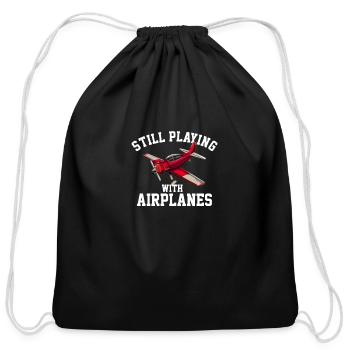 Still Playing With Airplanes RC Plane - Cotton Drawstring Bag - black - Front