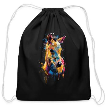 Horse - Cotton Drawstring Bag - black - Front