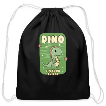 Dino – Your Cute Prehistoric Friend! - Cotton Drawstring Bag - black - Front