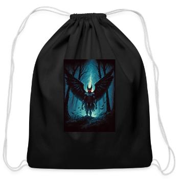 Mothman Cryptid Forest Moth Man Creepy Creature - Cotton Drawstring Bag - black - Front