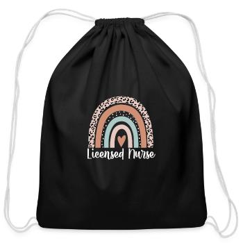 Licensed Nurse Rainbow Leopard Funny Licensed - Cotton Drawstring Bag - black - Front