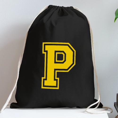 Letter P – Capital Athletic Alphabet Monogram - Cotton Drawstring Bag