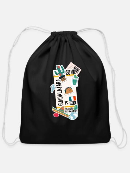 Guadalajara Mexico Mexican Flag - Cotton Drawstring Bag - black