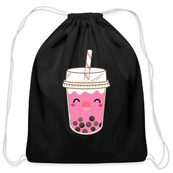 Pink Bubble Tea Boba Bubble Tea Kawaii - Cotton Drawstring Bag - black - Front