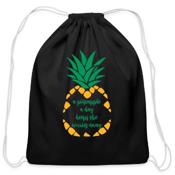 a pineapple a day keeps the worries away - Cotton Drawstring Bag - black - Front